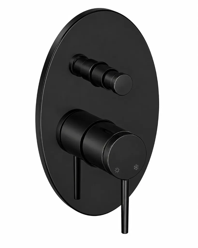 [SUG195-S] Garniture de robinet de salle de bain encastrée Aduro noire avec plaque ovale et poignée levier