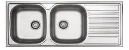 Évier encastré double cuve avec égouttoir à droite, 116 x 50, 0,6 mm