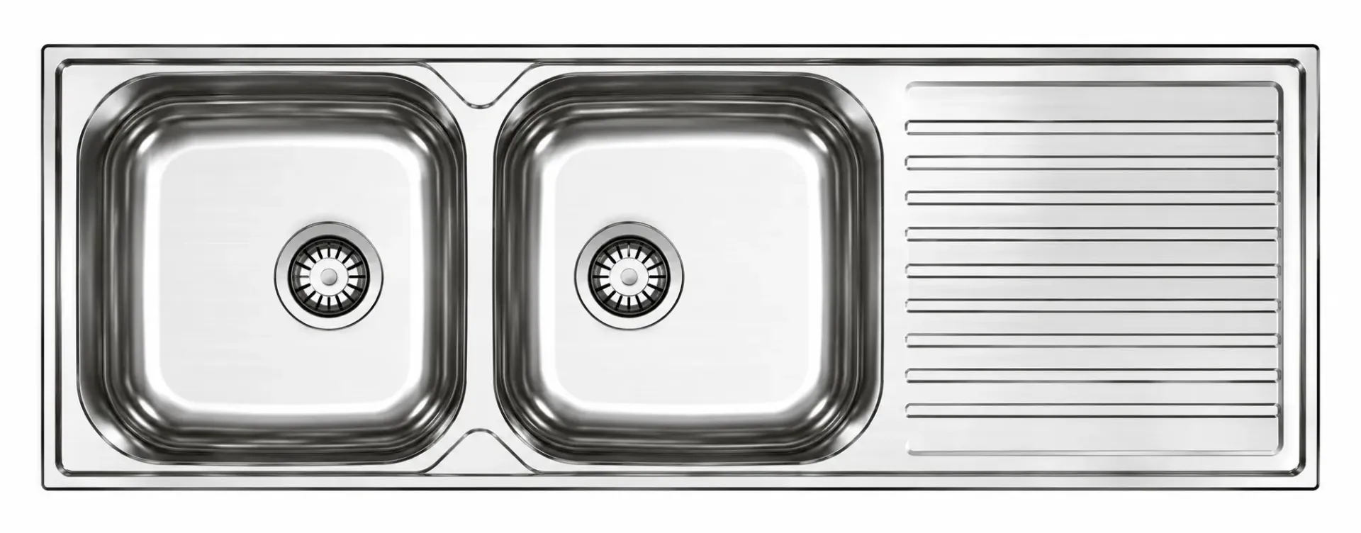 Évier encastré double cuve avec égouttoir à droite, 116 x 50, 0,6 mm
