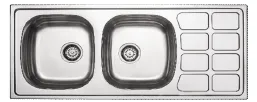 Évier encastré double cuve soudé avec égouttoir droit, 116 x 50, 0,7 mm