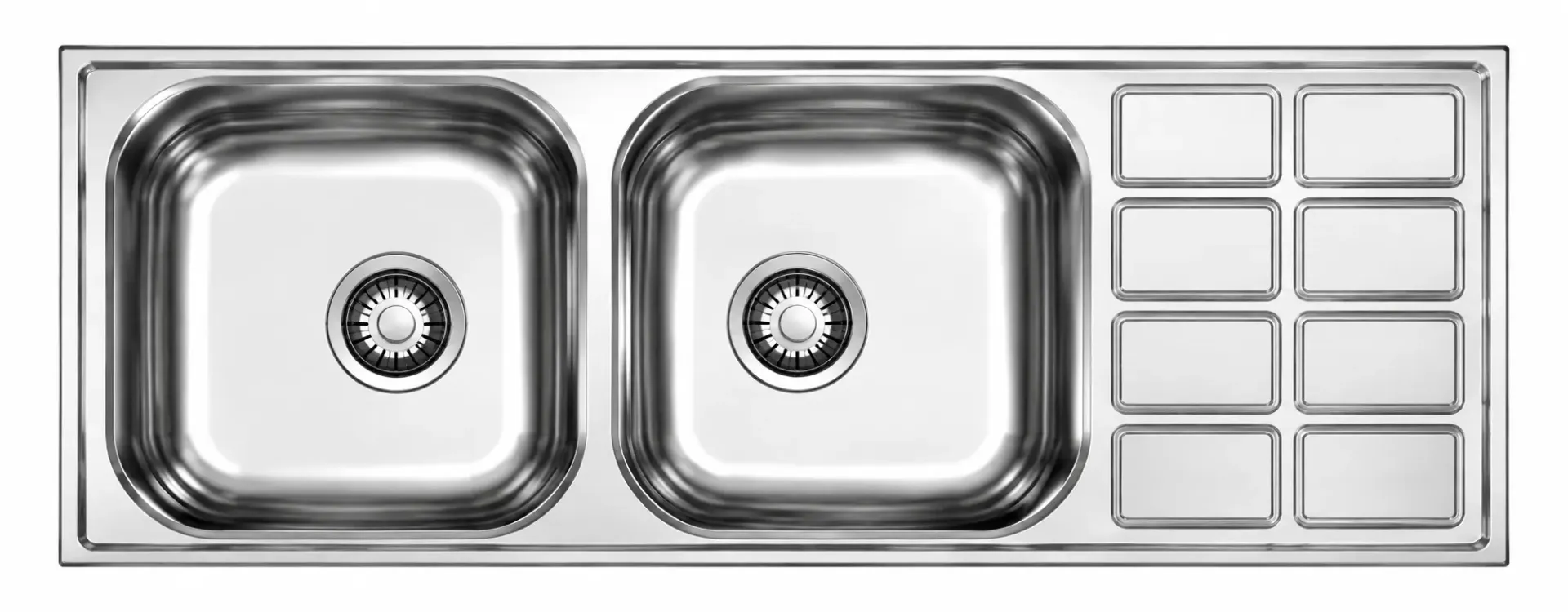 [DE143W] Built-In Welded Double-Bowl Sink with Right-Hand Drainer, 116 x 50, 0.7 mm