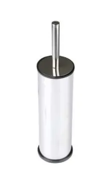[420] Brosse WC cylindrique blanche avec support et manche ton argent