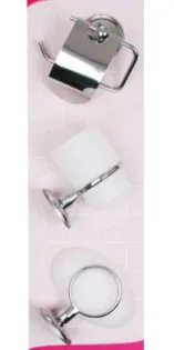 [219] Chrome-Look Bathroom Accessory Set with Towel Ring and Holders
