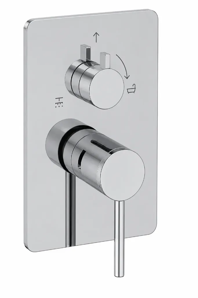 [SCU70] Espina Chrome-Look Wall-Mounted Concealed Bathroom Faucet Over Plaster Group with Dual Controls