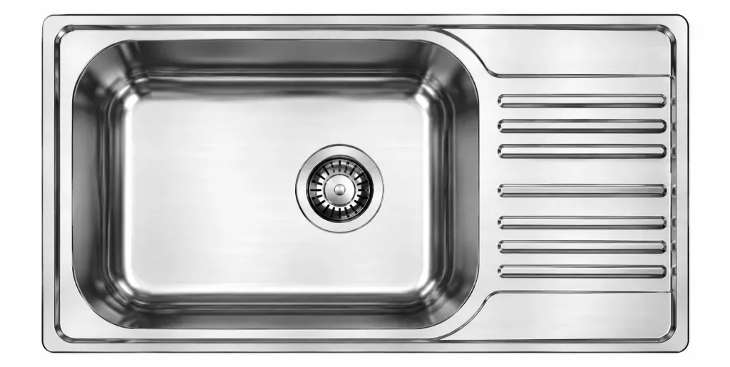 Évier encastré grand modèle à cuve unique avec égouttoir droit (0,6 mm)