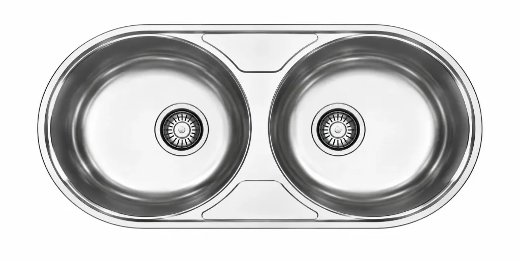 Évier encastré décoratif à double cuve ton argent avec cuves rondes (0,6 mm)