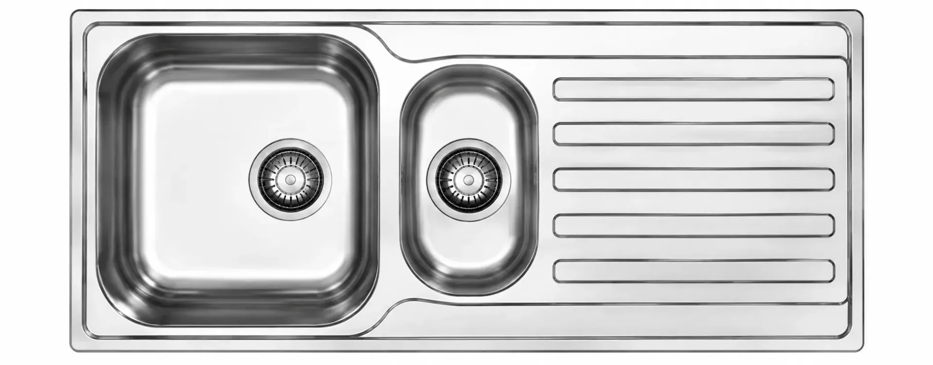 Évier encastré 1,5 cuves ton argent avec égouttoir droit, 50 x 100 (0,6 mm)