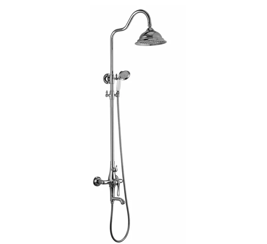 Ensemble de douche mural à fonction unique aspect chrome avec douchette et pommeau rond