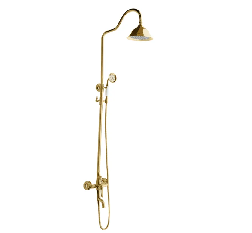 Gold Single-Function Shower Set with Hand Shower and Round Overhead Shower