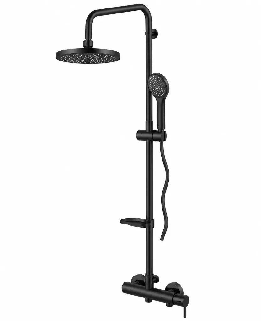 [DST69-S] Ensemble de douche noir 3 fonctions avec douchette et pommeau de tête rond