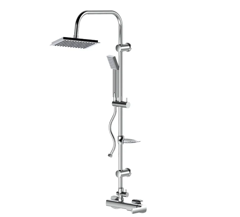 [DST71] Chrome-Look Wall-Mounted Single-Function Shower Set with Square 200 x 200 Head and Hand Shower