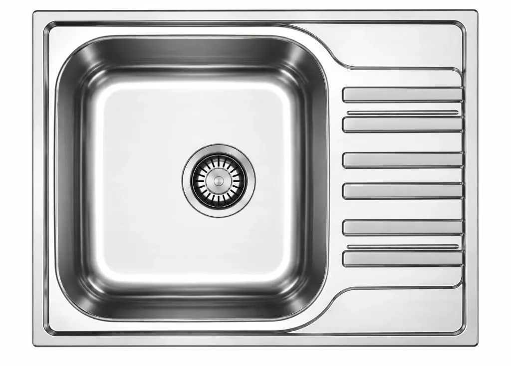 Silver Metal-Look Large Built-In Single Bowl Sink with Right Drainboard (0,6 mm)