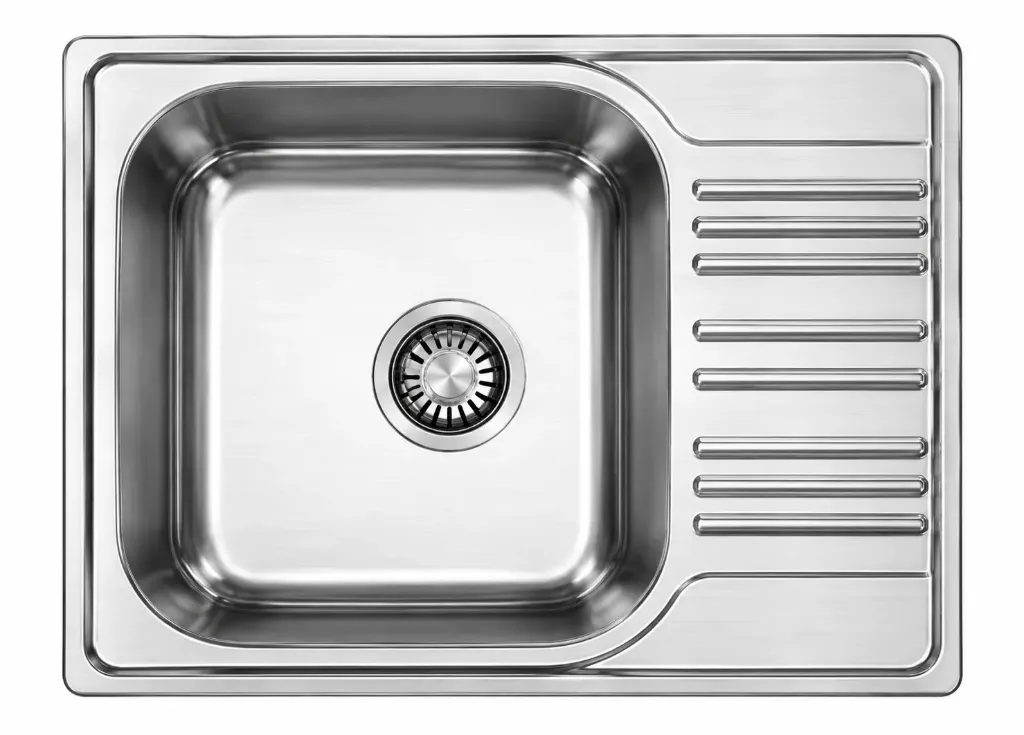 Large Built-In Single Bowl Sink with Right Drainboard (0,6 mm)