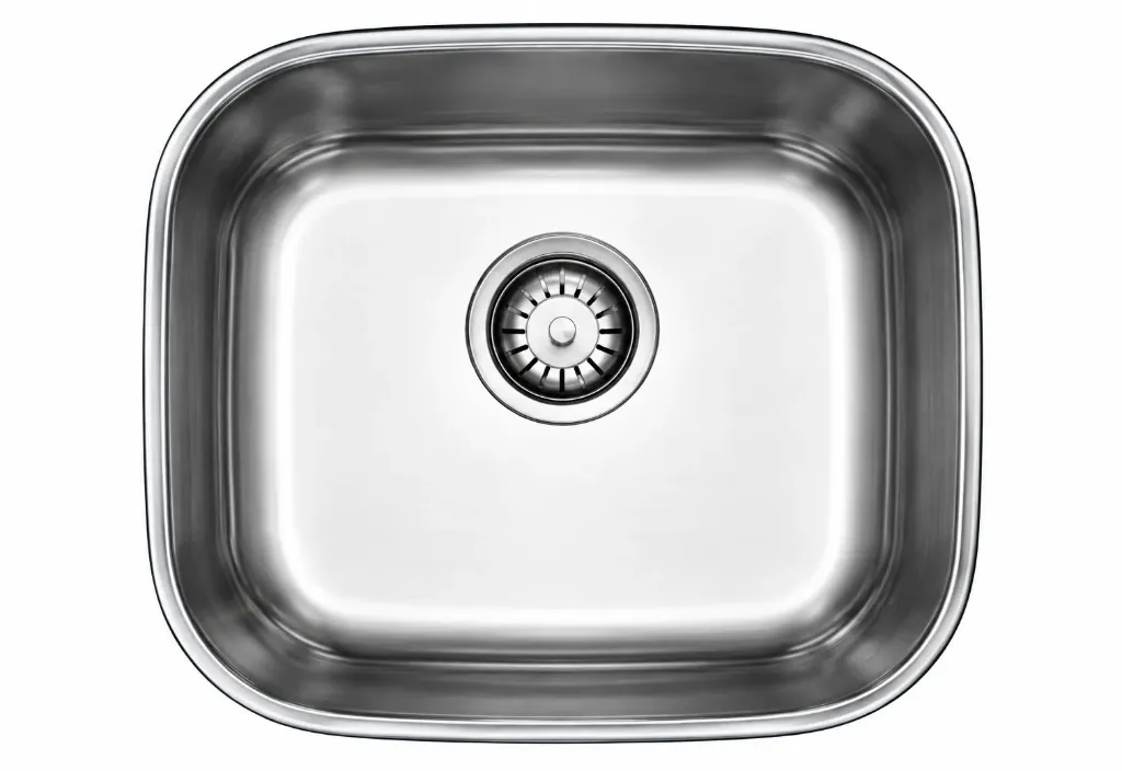 Évier sous-plan rectangulaire arrondi argenté avec vidage central (0,8 mm)