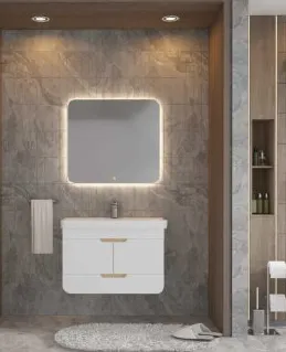 Gondol 80 cm White Ceramic Washbasin Bathroom Furniture Set with LED Mirror