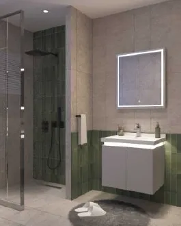 Light 60 cm Wall-Mounted Bathroom Furniture with LED Mirror and Acrylic Sink