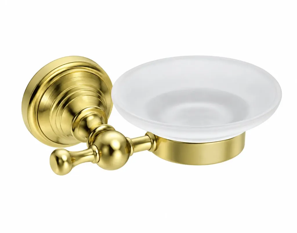 Tauro Gold-Tone Wall-Mounted Soap Dish with White Dish