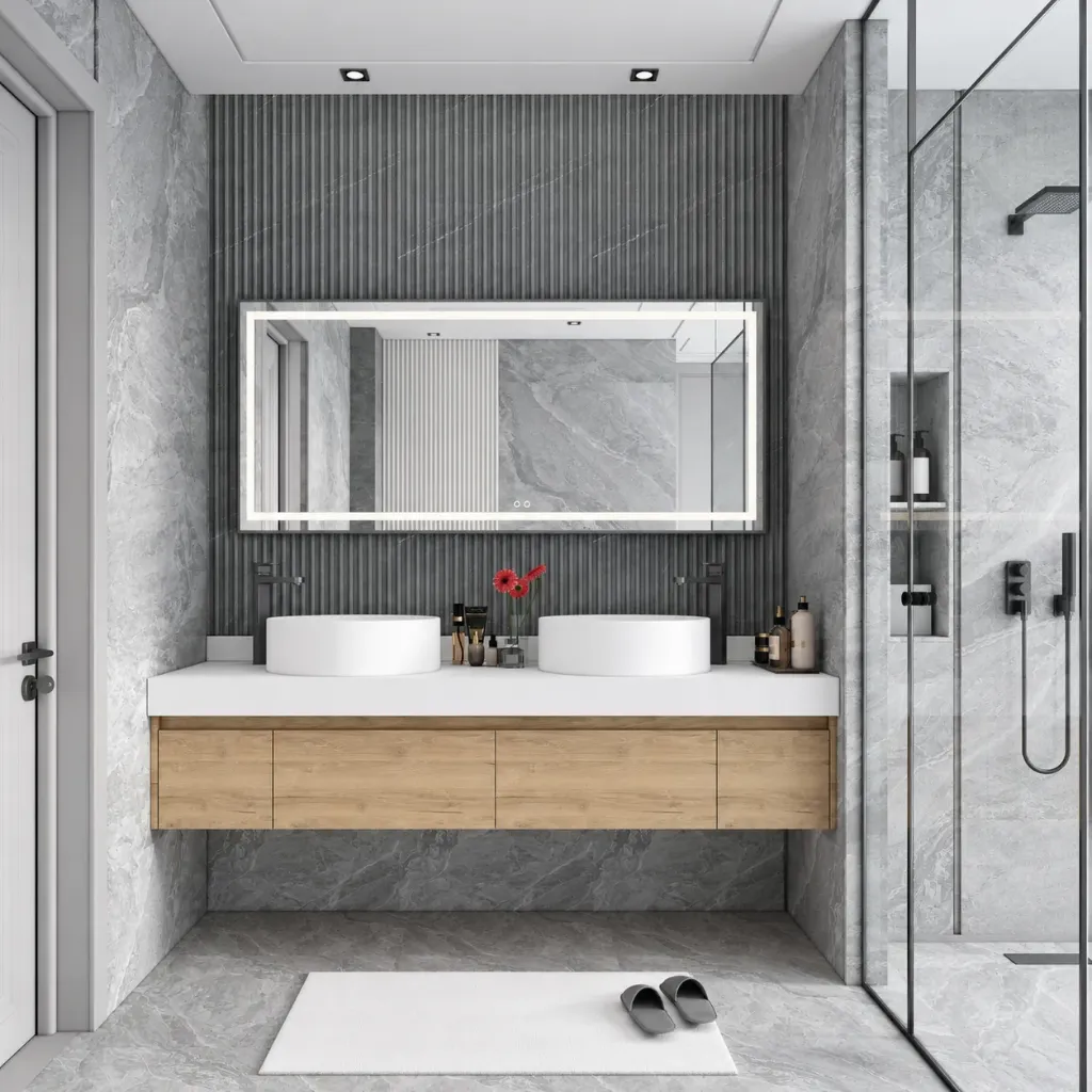 Lineco 180 cm Bathroom Furniture with White Double Basin and LED Mirror