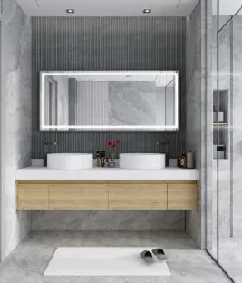 Meuble de salle de bain Lineco 180 cm avec double vasque blanche et miroir LED