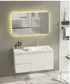 Lima 100 cm White Bathroom Furniture Set with Under-Counter Sink and LED Mirror