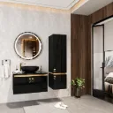 Ensemble de meubles de salle de bain Gunes/A 80 cm noir avec lavabo noir et miroir LED