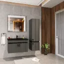 Gunes/B 80 cm Wall-Mounted Bathroom Furniture Set with Black Ceramic Sink and LED Mirror