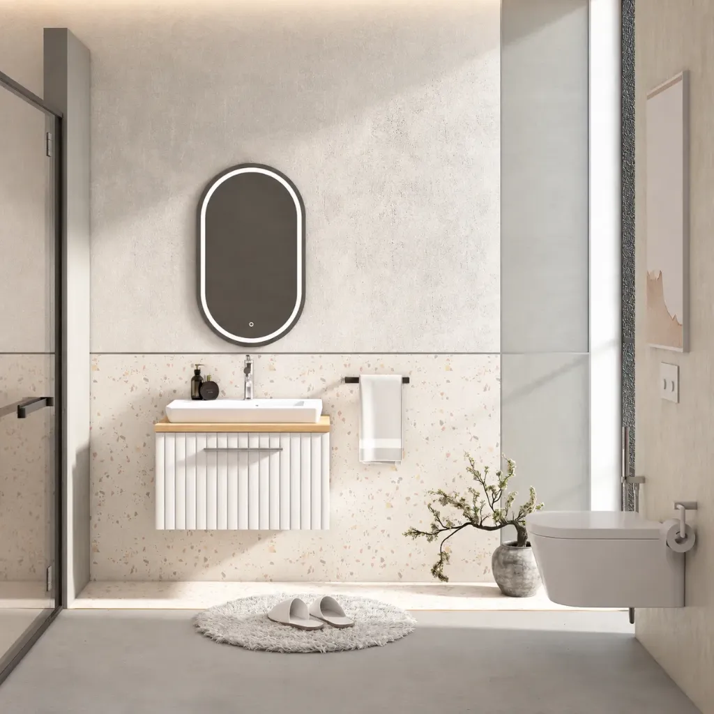Luta 70 cm Bathroom Furniture Set with Porto 65 Washbasin and LED Mirror
