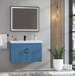 Lyra Lake Blue Wall-Mounted Bathroom Furniture with Grooved Front (80 cm)