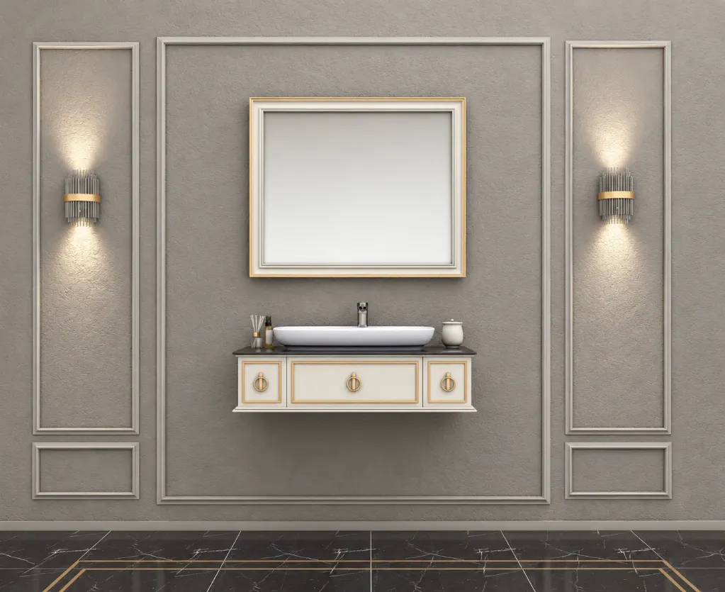 Mimosa/B Light Cream Wall-Mounted Bathroom Furniture with Framed Mirror (100 cm)