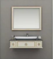 Mobilier de salle de bain Mimosa/B crème clair mural avec miroir encadré (100 cm)