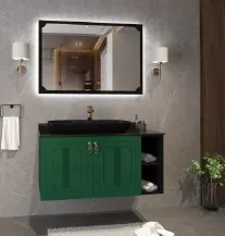 Violet 100 cm Green Wall-Mounted Bathroom Vanity Unit with Basin Sink and LED Mirror