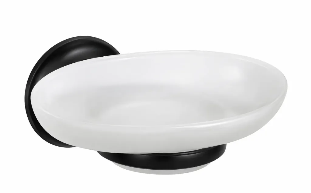 White Oval Wall-Mounted Soap Dish with Black Holder