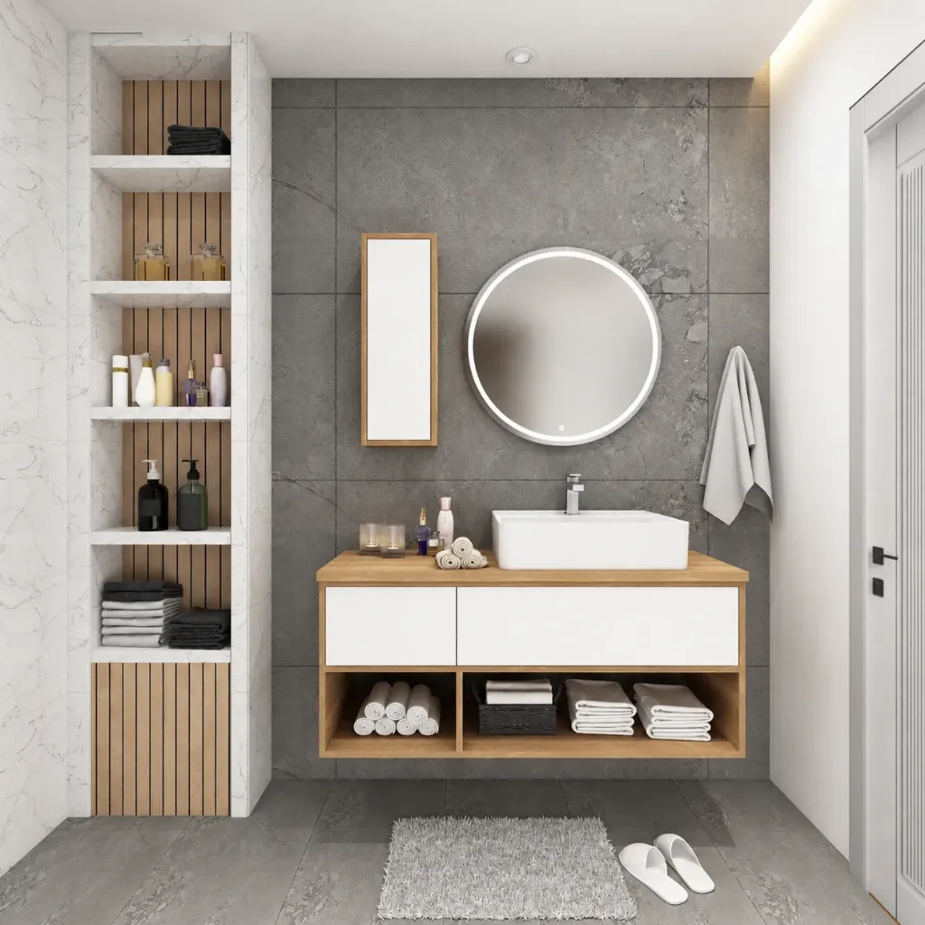 Ensemble de meubles de salle de bain Klas 120 cm avec lavabo Rapsodi et miroir LED
