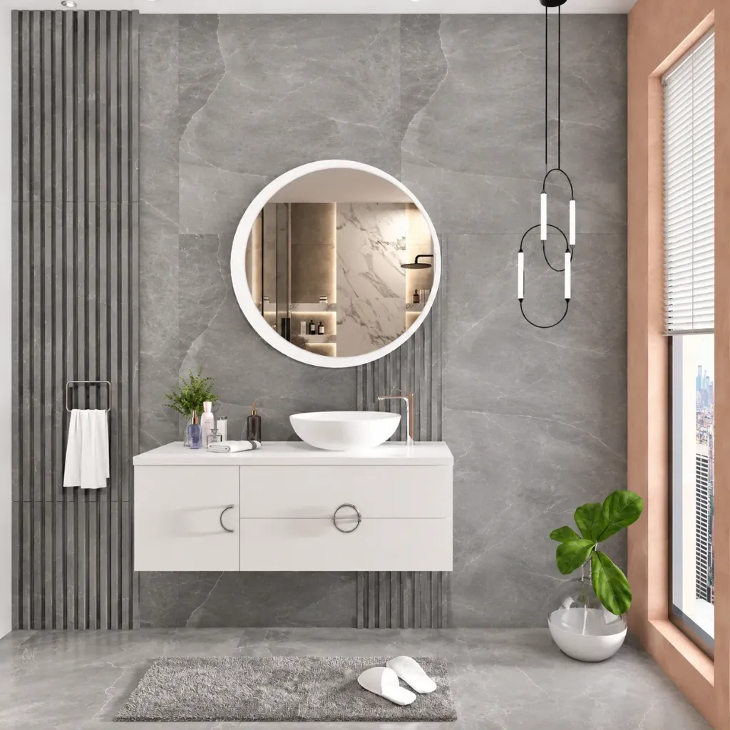 Magro/A 120 cm White Bathroom Furniture Set with Basin and Framed Mirror