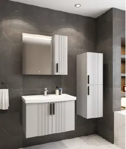 Özgü Flap White Wall-Mounted Bathroom Furniture with LED Mirror (80 cm)