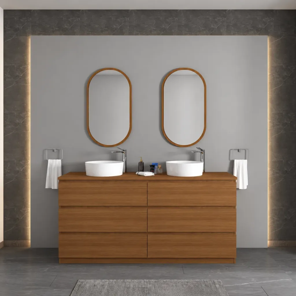 Supra/B 180 cm MDFLAM Drawer Bathroom Furniture with Twin Basins and Framed Mirrors