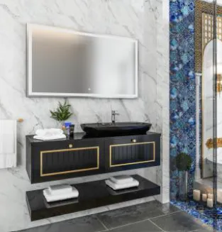 Ensemble de meubles de salle de bain Adelina 120 cm noir avec lavabo Nova 70 et miroir LED