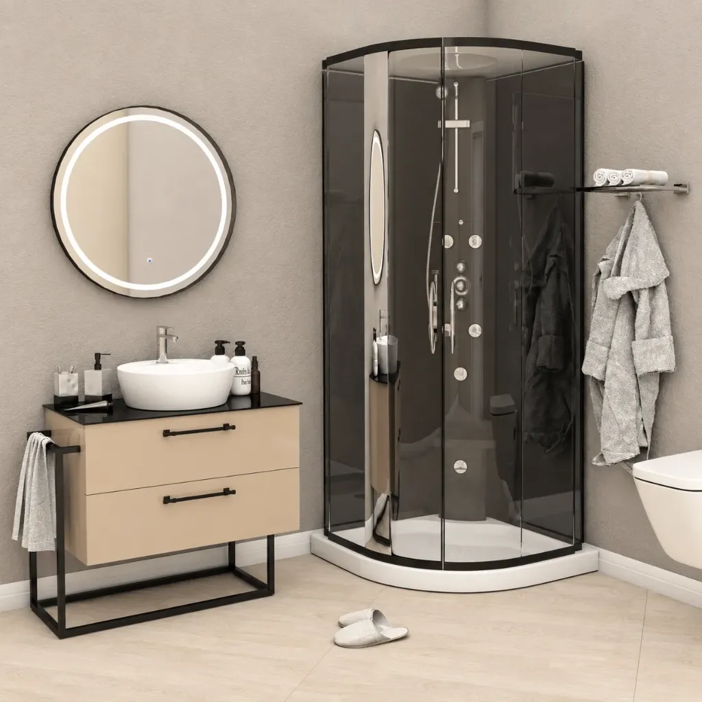 VENUS/A 80 cm Bathroom Furniture Set with Rapsodi Washbasin, Drawers and LED Mirror