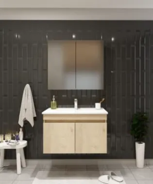 Arya/A Meuble de Salle de Bain en MDF Blanc Mural avec Lavabo en Céramique et Armoire Miroir