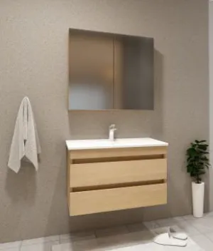 ARYA/B Grey MDF Bathroom Vanity with Ceramic Sink and Mirror Cabinet (80 cm)