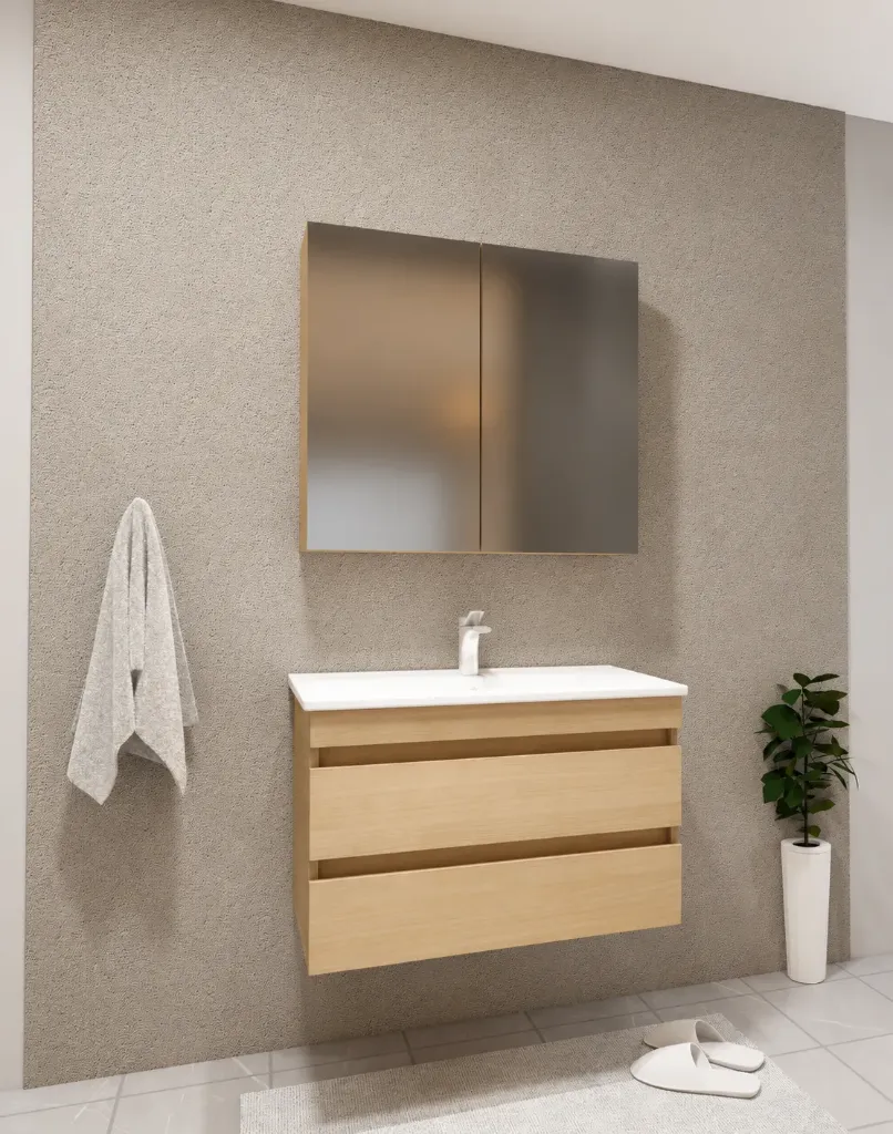 ARYA/B Grey MDF Bathroom Vanity with Ceramic Sink and Mirror Cabinet (80 cm)