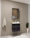 ARYA/C 50 cm Bathroom Furniture Set with Ceramic Sink, Mirror and Dark Drawer Cabinet