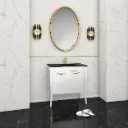 Gold/B 80 cm White Lacquered Bathroom Furniture Set with Glass Washbasin and Framed Mirror