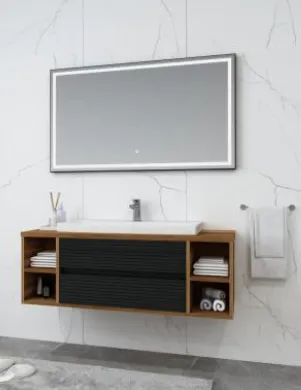 Ensemble de meubles de salle de bain Pinto 120 cm en MDF avec lavabo Sempre 85 et miroir LED