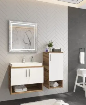 Mobilier de salle de bain Sempre blanc et aspect bois avec lavabo