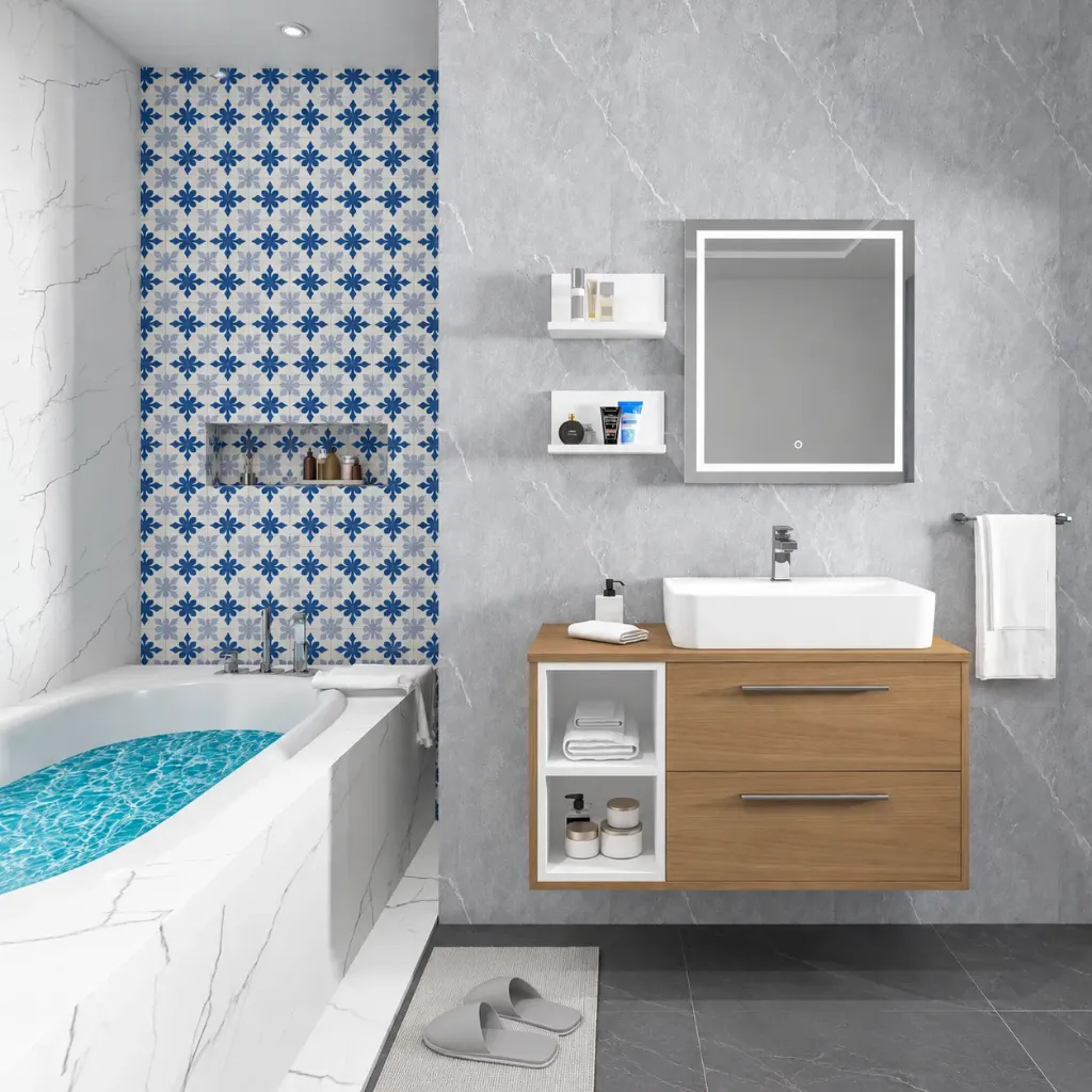Ensemble de meubles de salle de bain Karanfil/A 100 cm avec un lavabo One 55 et miroir LED