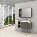Ensemble de meuble de salle de bain VEGA/B 100 cm aspect bois gris avec vasque en céramique et armoire miroir
