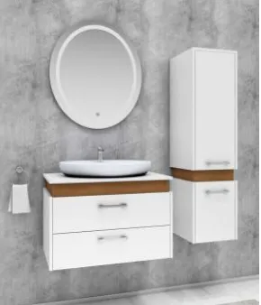 Ensemble de meubles de salle de bain acrylique Nida 80 cm avec lavabo Lal 60 et miroir LED
