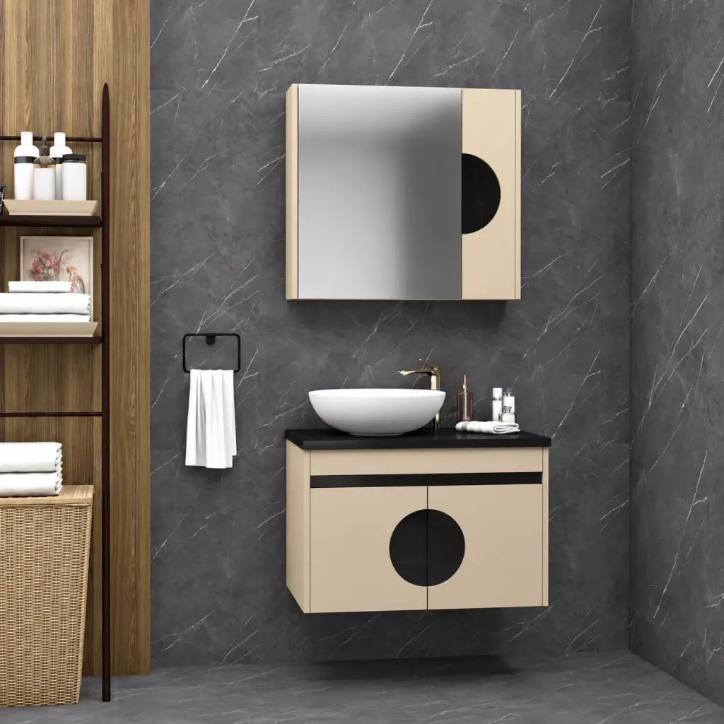 Turva/B Ceramic Sink Bathroom Furniture Set with Mirror Cabinet (80 cm)