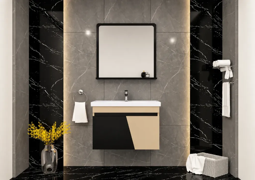 Ceren/B Two-Tone MDF Bathroom Furniture with Ceramic Sink and Mirror Shelf (60 cm)